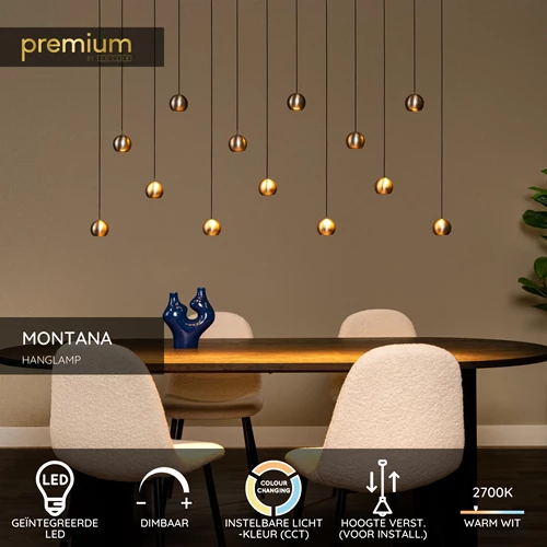 Lucide MONTANA - Hanglamp - LED Dimb. - CCT - 13x5,7W 2700K/4000K - Grijs ijzer | Premium - USP